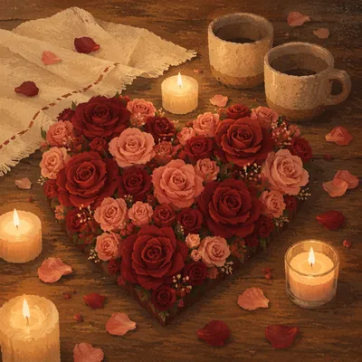 Valentines Rose Heart in Candlelight