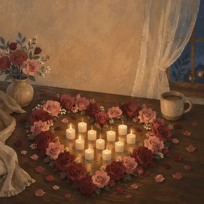 Heart Shaped Roses and Candlelight Valentine Decor