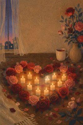 Heart Shaped Roses and Candlelight Valentine Decor
