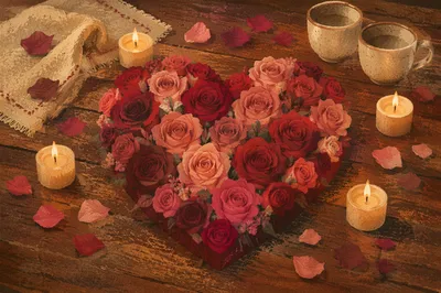 Heart Shaped Roses in Candlelight
