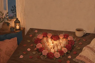 Heart Shaped Roses and Candlelight Romance