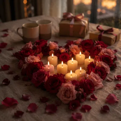 Heart Shaped Roses by Candlelight