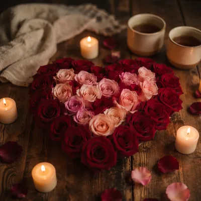Romantic Rose Heart with Candlelight
