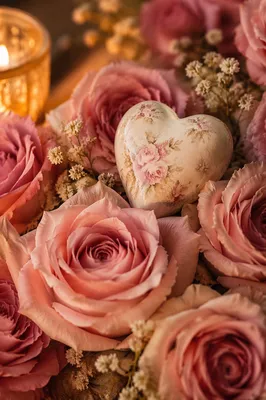 Romantic Heart Keepsake with Pink Roses