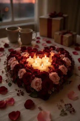 Heart Shaped Roses and Candlelight Table