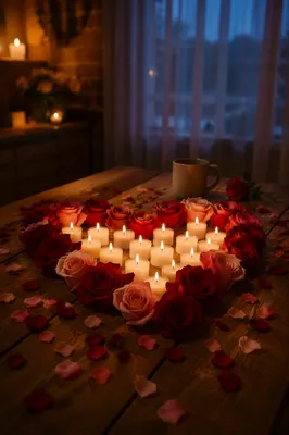 Heart Shaped Roses and Candlelight Romance