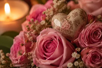 Valentines Heart Keepsake with Pink Roses