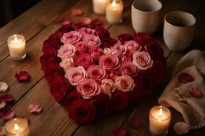 Romantic Heart Shaped Roses by Candlelight