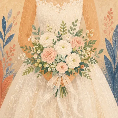 Bride Holding White Floral Wedding Bouquet