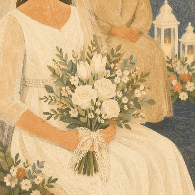 Bride Holding White Wedding Bouquet