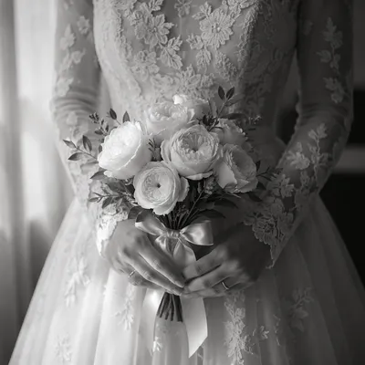 Bride Holding White Rose Wedding Bouquet