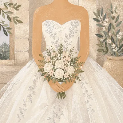 Bride Holding White Wedding Bouquet