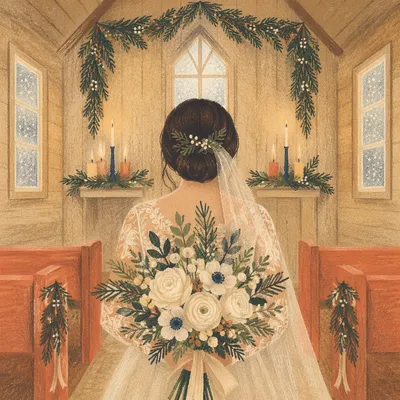 Holiday Bride with White Winter Bouquet