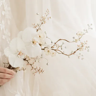 White Bridal Bouquet with Pearl Accents