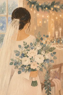 Winter Bride with White Wedding Bouquet