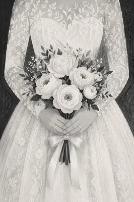 Bride Holding White Rose Wedding Bouquet