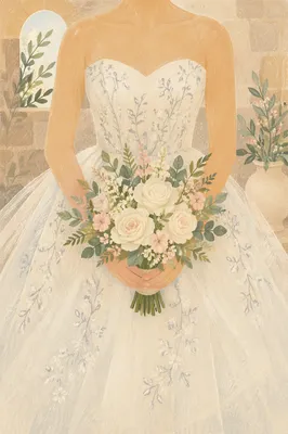 Bride Holding White Wedding Bouquet Portrait