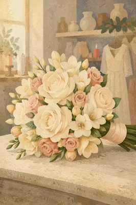 Holiday Bridal Bouquet with White Roses