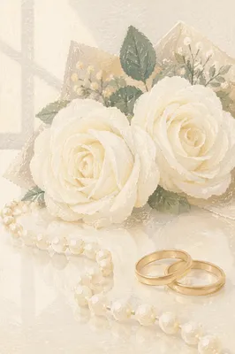 White Rose Bridal Bouquet With Gold Rings