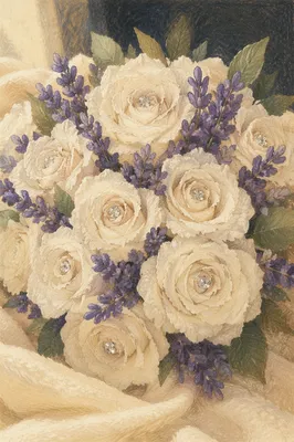 White Rose Bridal Bouquet with Lavender