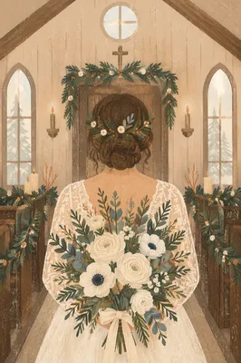 Holiday Bride with White Winter Bouquet
