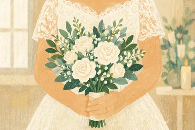 White Rose Bridal Bouquet in Ivory Lace