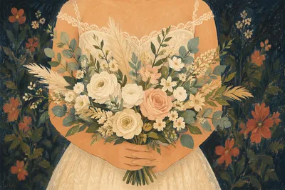 Elegant Bride Holding Ivory Wedding Bouquet