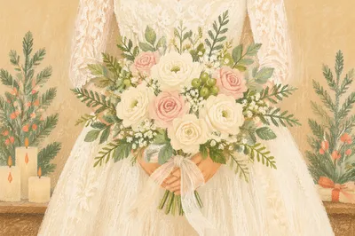 Elegant Bride Holding White Floral Bouquet