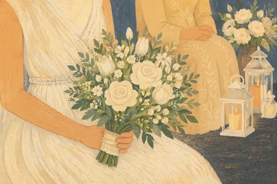 Bride Holding White Wedding Bouquet Indoors