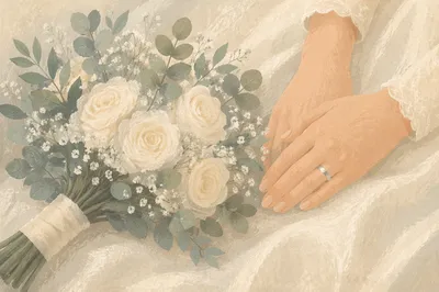 Bride Hands Beside White Wedding Bouquet