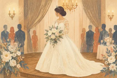 Elegant Bride with White Wedding Bouquet