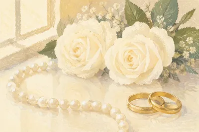White Rose Bridal Bouquet with Wedding Rings