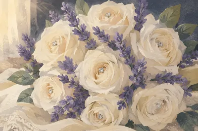 White Rose Bridal Bouquet with Lavender