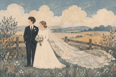Vintage Countryside Bride with White Bouquet