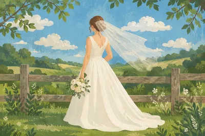 Serene Bride Holding White Flower Bouquet