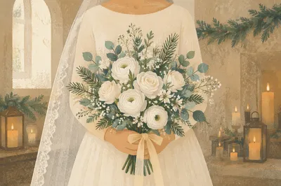 Winter Chapel Bride With White Bouquet