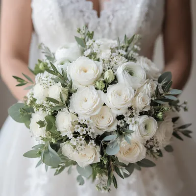 White Rose Bridal Bouquet in Soft Daylight