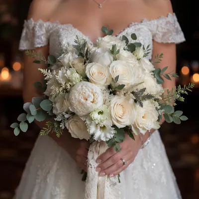 Elegant White Bridal Bouquet Close Up
