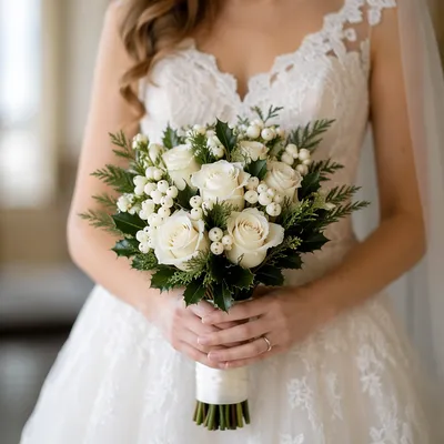 Elegant White Rose Bridal Bouquet