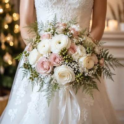 Elegant White Bridal Bouquet for Holiday Wedding