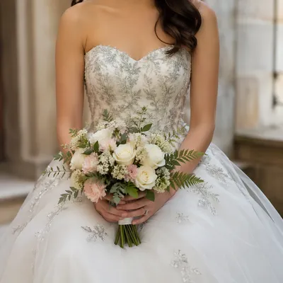 Elegant Bride Holding White Wedding Bouquet
