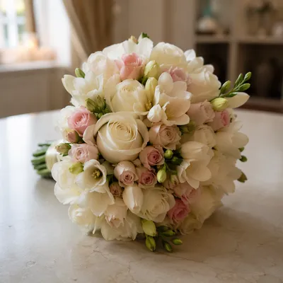 White Bridal Bouquet in Holiday Preparation Room