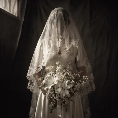 Vintage Bride With White Floral Bouquet