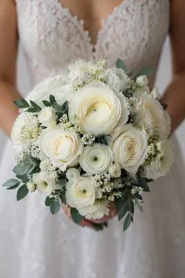 Elegant White Bridal Bouquet Close Up