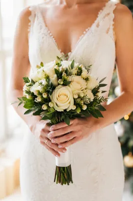 White Rose Bridal Bouquet in Ivory Lace