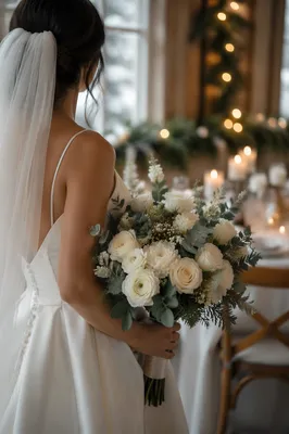 Winter Bride with White Wedding Bouquet