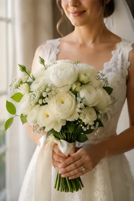 Bride Holding White Wedding Bouquet