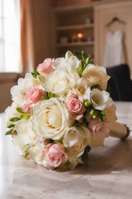 White Bridal Bouquet in Holiday Preparation Room