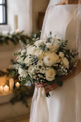 Winter Chapel Bride Holding White Bouquet
