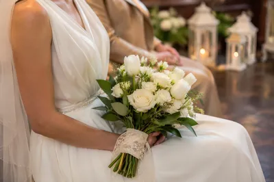 Bride Holding White Wedding Bouquet